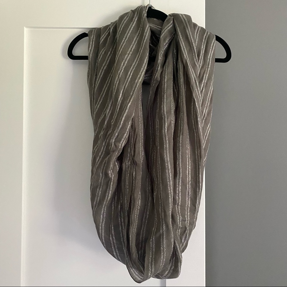New York & Company Striped Lurex Infinity Scarf Grey